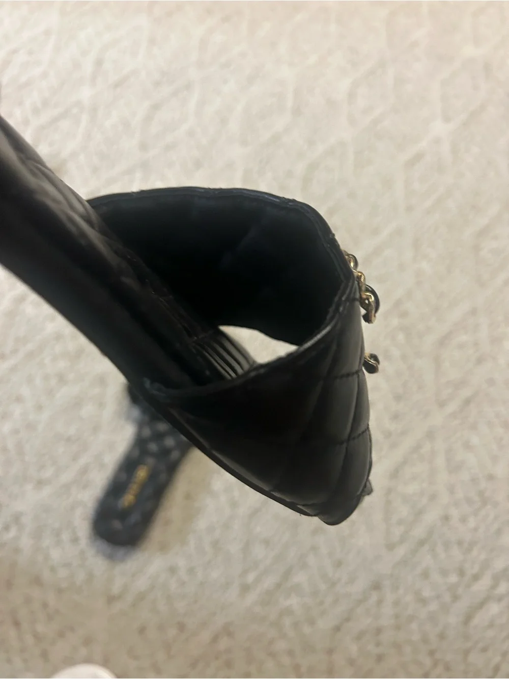 CHANEL Black Quilted Leather Slide Mules with Gold CC Chain
